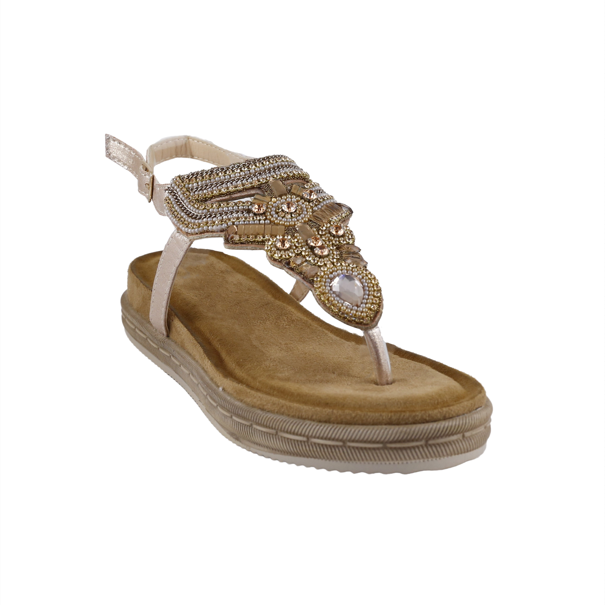 Woman Shoes Sandals - Flip Flops Gold sandal with stones and stras shine