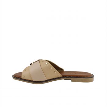 Woman Shoes Sandals - Flip Flops Biege flip flop with gold buckle