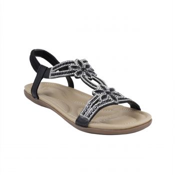 Woman Shoes Sandals - Flip Flops Black flowery sandal with stones